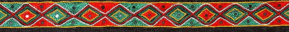 Black Fabric Border from Kutch with Mirros