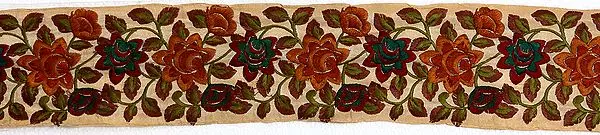 Beige Wide Border with Crewel Embroidery