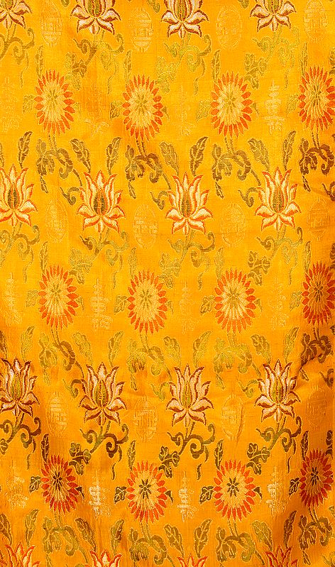 Amber Thangka Brocade from Banaras with Woven Flowers