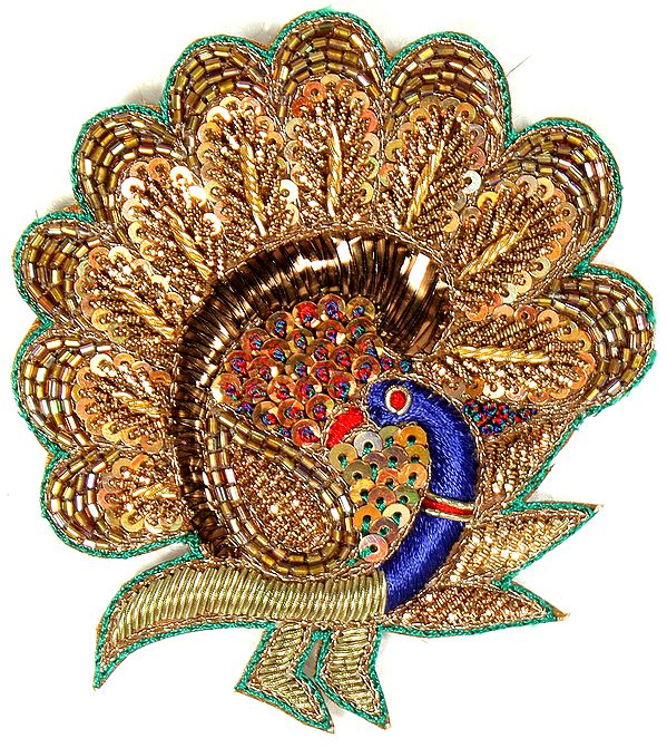 Multi-Color Designer Peacock Patch with Sequins and Zardozi Work