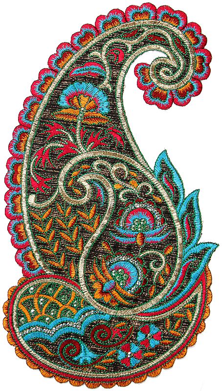 Three Paisleys in One Multi-Color Embroidered Patch with Sequins
