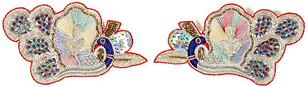 Pair of Multi-Color Designer Peacock Patches with Thread Work and Sequins