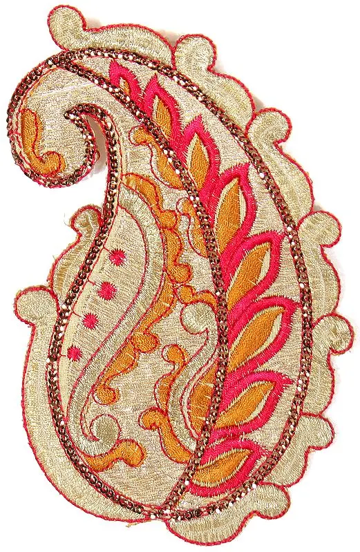 Golden and Magenta Paisley Embroidered Patch with Sequins