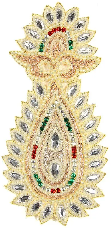 Ivory Designer Patch with Faux Pearls and Beads