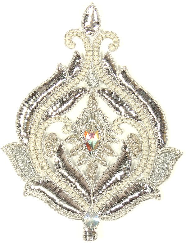 Ivory Zardozi Patch with Faux Pearls and Beads