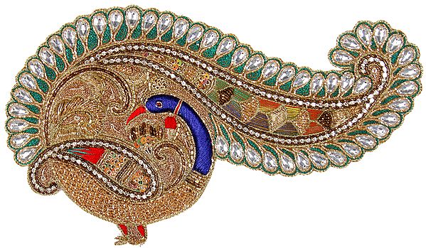 Designer Large Peacock Patch with Zardozi Work
