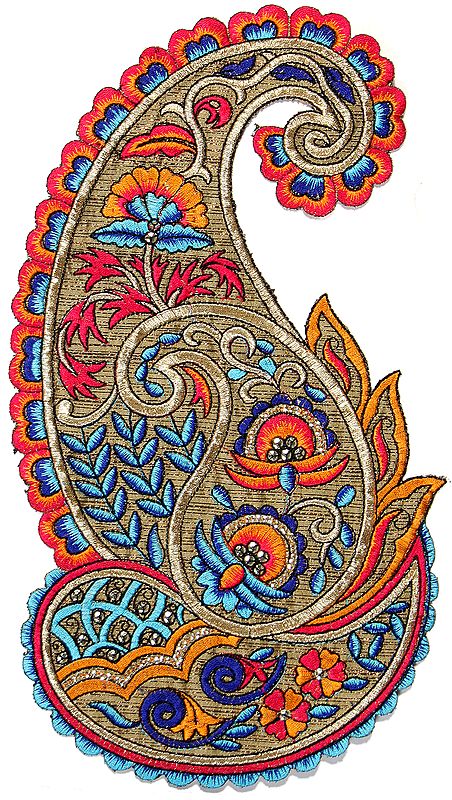 Large Embroidered Paisley Patch with Sequins