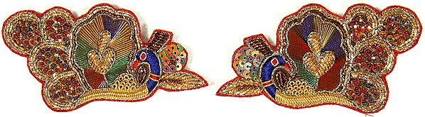 Pair of Multi-Color Designer Peacock Patches with Zardozi and Sequins