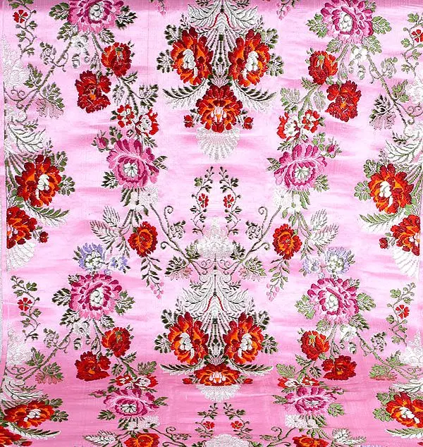 Pink Hand-woven Brocade with An Array of Roses
