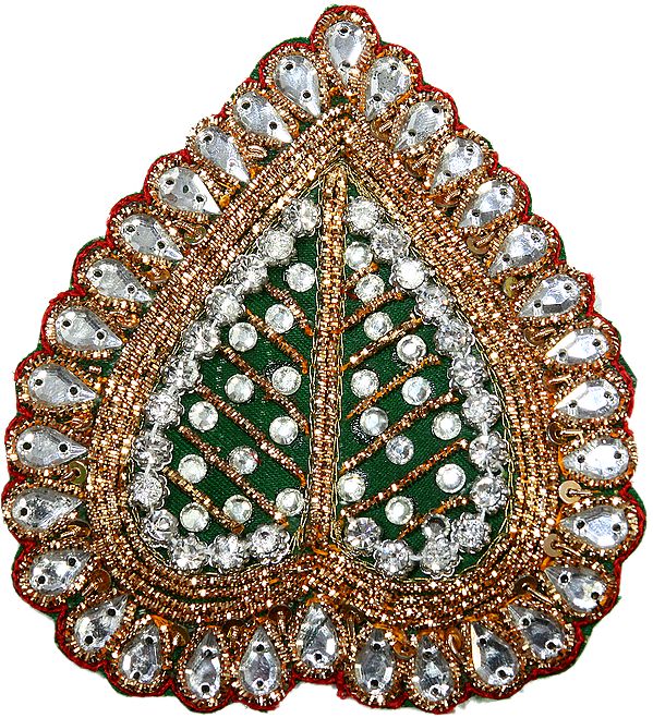 Green and Golden Heart Shaped Patch with Crystals and Beads