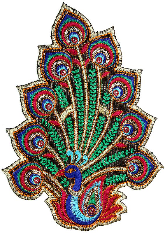 Multi-Color Embroidered Peacock Patch with Sequins and Cut Work ...