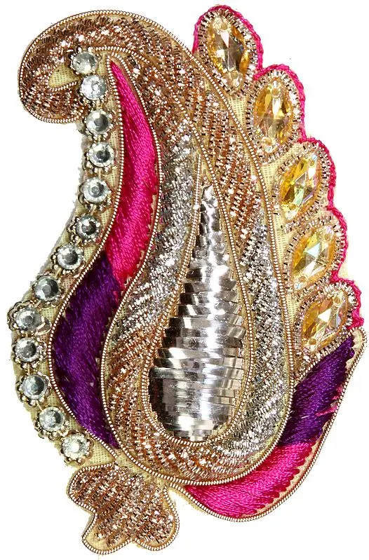 Golden Embroidered Paisley Patch with Crystals and Beads
