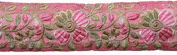 Cashmere-Rose Floral Border with Parsi Embroidery