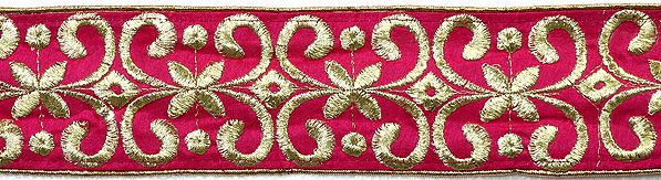 Fuchsia Fabric Border with Metalic Thread Embroidery