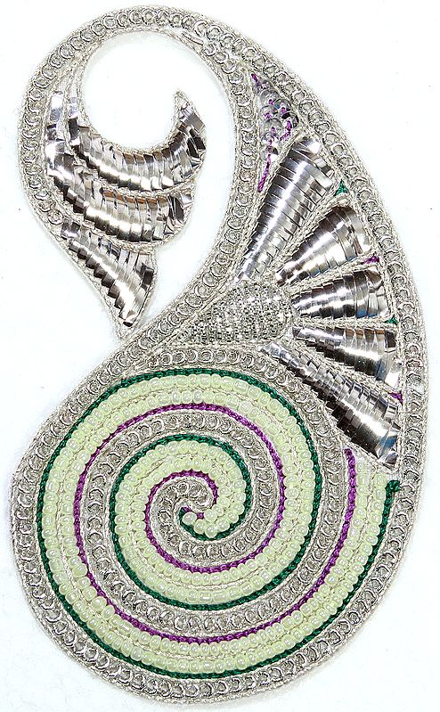 Silver Designer Paisley with Faux Pearls and Zardozi Work
