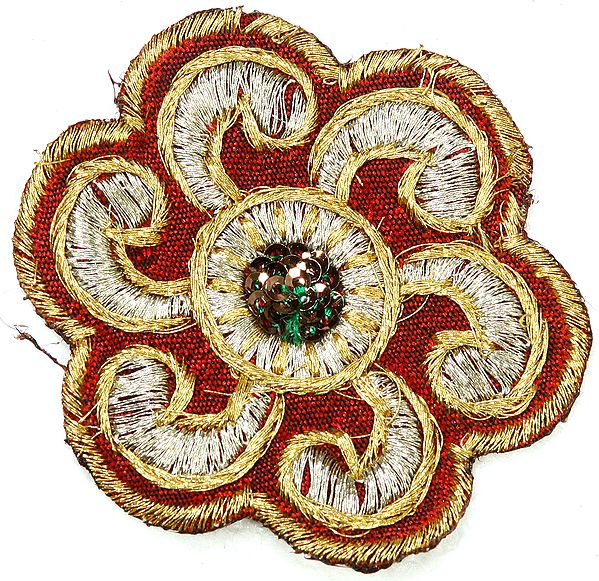 Red Floral Cutwork Patch with Thread work