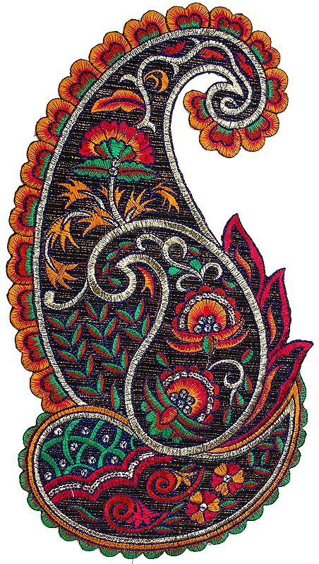 Multi-Color Three-Paisleys Patch with Sequins and Cutwork