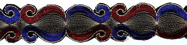 Tri-Color Fabic Border with Metallic Thread Work