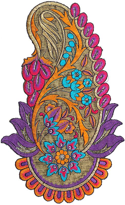 Multi-Color Large Embroidered Paisley with Sequins Cutwork