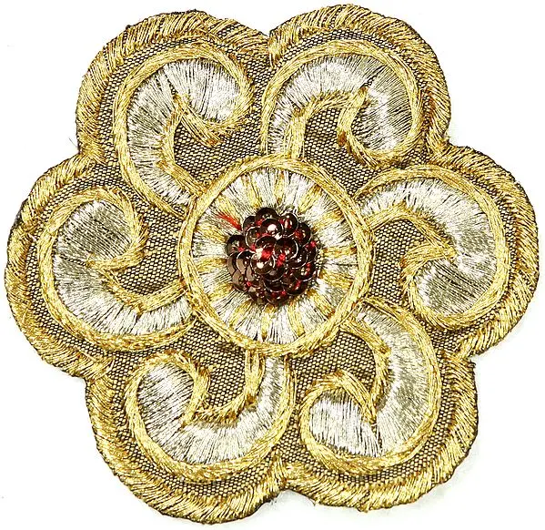 Beige Floral Cutwork Patch with Sequins