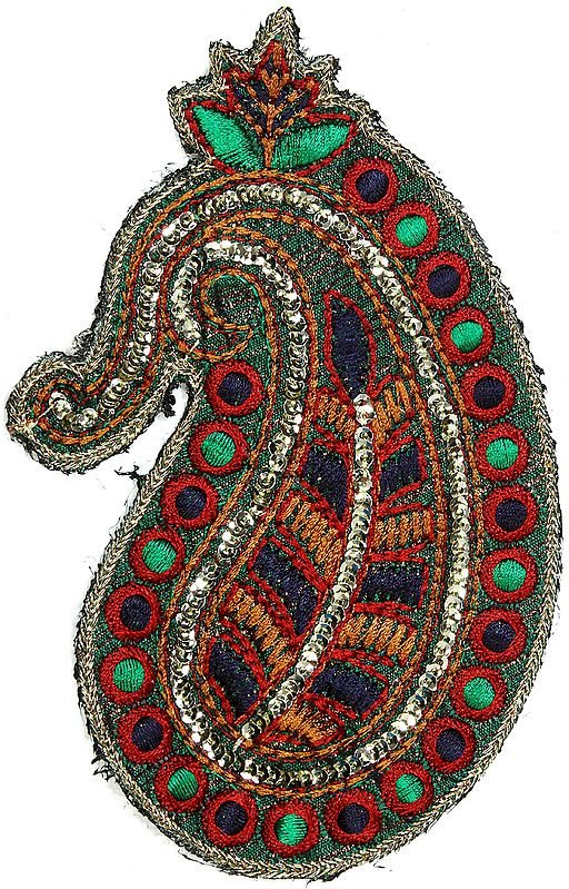Multi-Color Embroidered Paisley Patch with Sequins and Cutwork