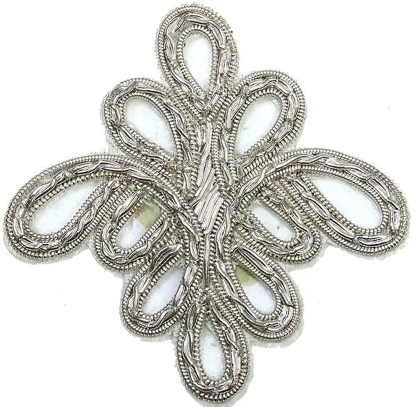 Silver Designer Embroidered Patch with Metallic Thread Embroidery