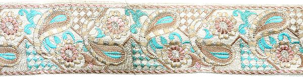 Ivory Woven Border with Thread Work