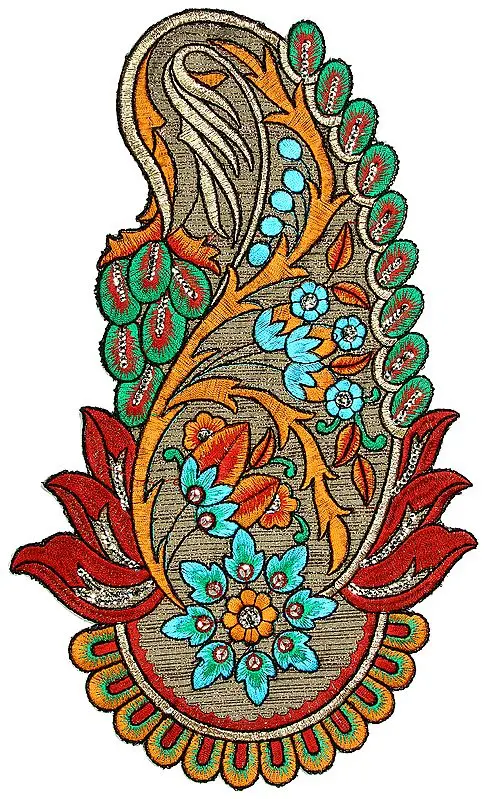 Multi-Color Large Embroidered Paisley Patch with Sequins and Cutwork