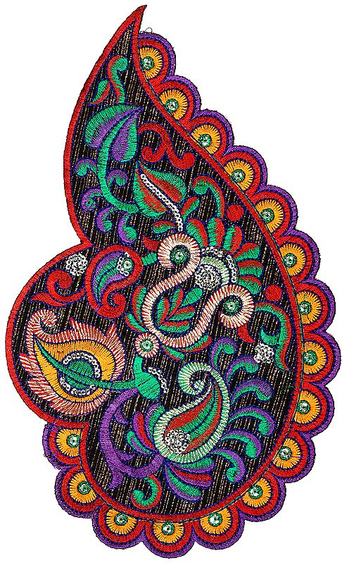 Multicolor Large Embroidered Paisley Patch with Sequins