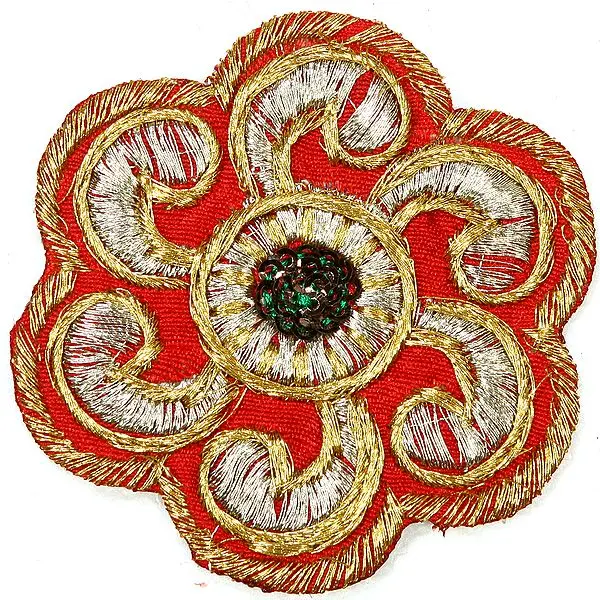 Red Floral Cutwork Patch with Thread work