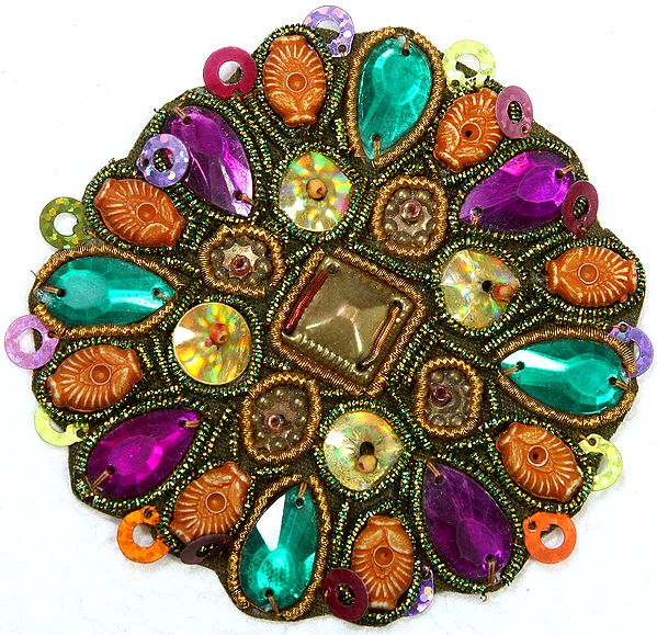 Multi-Color Embroidered Patch with Beads and Zardozi Work