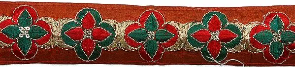 Rust Border with Metallic Thread Work and Sequins