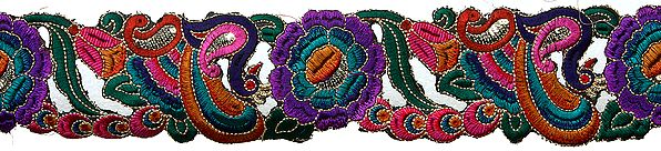 Multi-Color Cut Work Border with Embroidered Peacock and Sequins