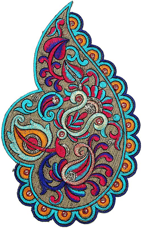 Multi-Color Large Embroidered Paisley Patch with Sequins and Cutwork