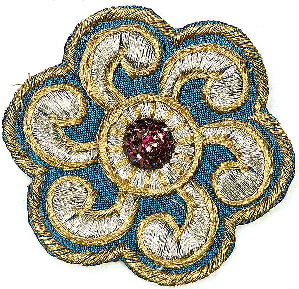 Blue Floral Cutwork Patch with Thread work