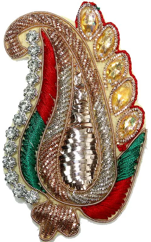 Golden Embroidered Paisley Patch with Crystals and Beads
