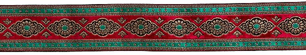 Magenta and Green Fabric Border with Golden Thread Work
