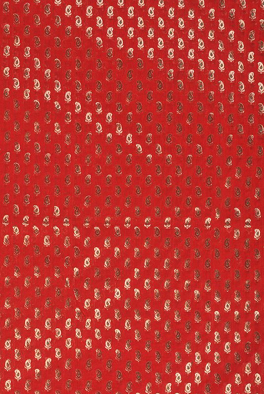 Red Banarasi Fabric with Hand-woven Paisleys