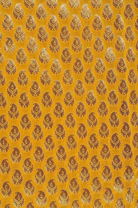 Golden Yellow Banarasi Fabric With All Over Woven Paisleys Exotic