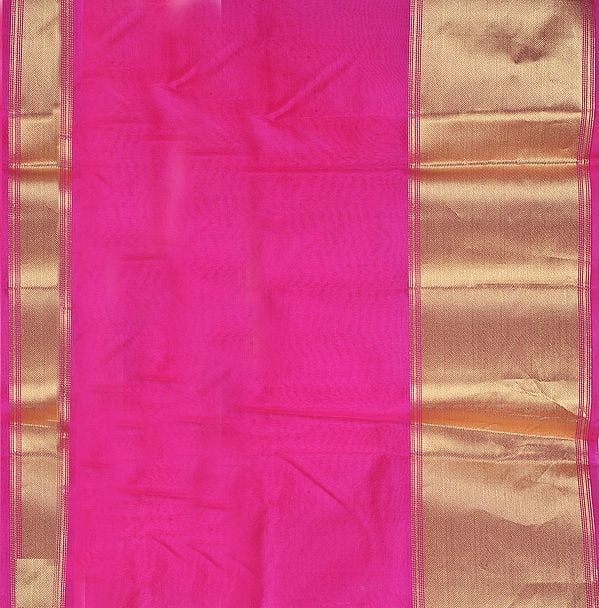 Fuchsia Plain Banarasi Fabric with Wide Golden Zari Border