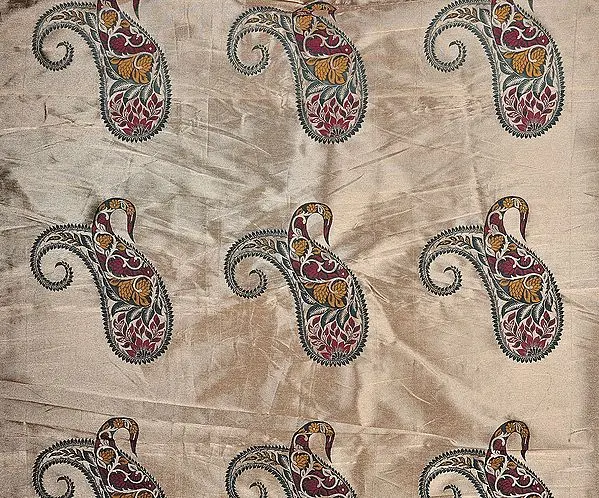 Beige Tissue Fabric with Large Woven Paisleys