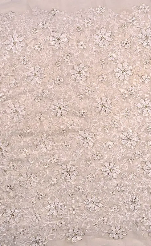 Ivory Fabric from Surat with Metallic Thread Embroidered Flowers