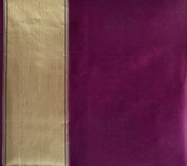 Gloxinia-Purple Plain Organza Fabric with Golden Zari Borders
