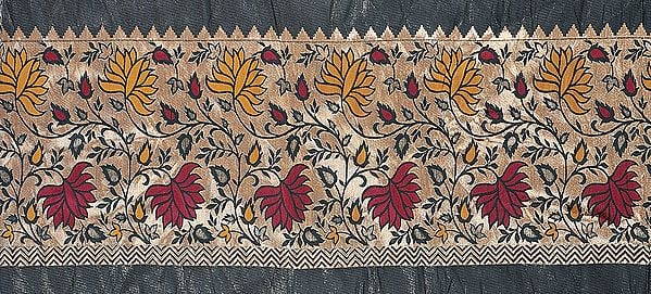 Brocaded Fabric Border from Banaras with Woven Flowers and Leaves