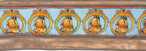 Capri-Breeze Banarasi Digital Printed Fabric Border with Applique Lady in Ghoonghat
