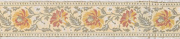 Ivory Banarasi Fabric Border with Hand-woven Flowers