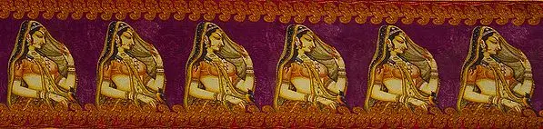 Digital-Printed Fabric Border with Lady in Ghoonghat