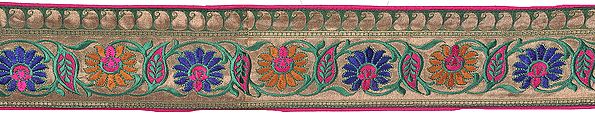 Katan Brocaded Border from Banaras with Hand-woven Flowers