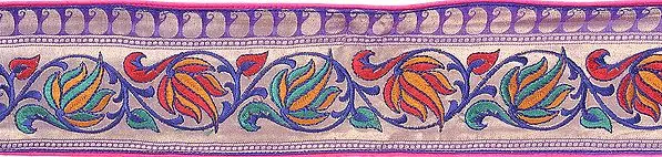 Katan Fabric Border from Banaras with Hand-woven Flowers