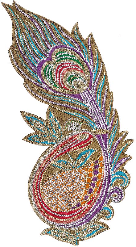 Multi-Color Embroidered Peacock Patch with Beads and Sequins